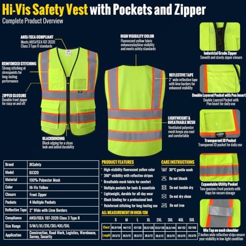 JKSafety Safety Vest for men women Hi Vis Vest - Image 4