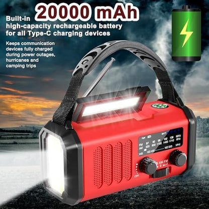 Emergency Radio NOAA Weather Radio Hand Crank & Solar Charging 20000mAh - Image 6