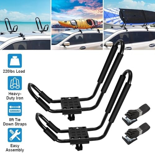 Kayak Roof Rack, 1 Pair Heavy-Duty Iron Universal J-Bar Carrier - Image 5