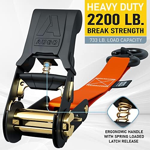 AUGO Ratchet Straps Heavy Duty 4 Pack -15 FT - 2200 LB Break Strength – Ratchet - Image 2