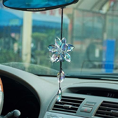 Crystal Flower Rear View Mirror Pendant Car Hanging Ornament Lucky Accessory by ATMOMO