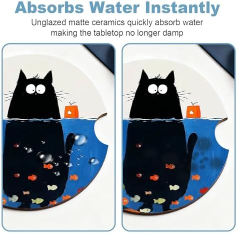 Ceramic Car Cup Holder Coasters Set of 2, 2.56 in Kitten Diving - Image 5