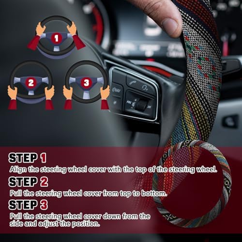 Boho Steering Wheel Cover, 14.5-15" Anti-Slip Flax - Image 6