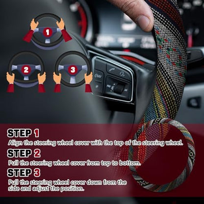 Boho Steering Wheel Cover, 14.5-15" Anti-Slip Flax - Image 6