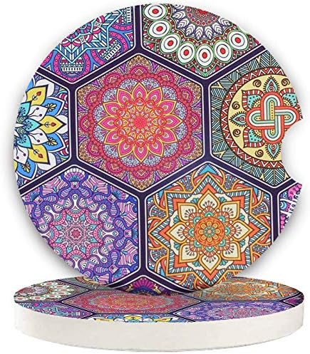 Mandala Ceramic Coasters 2 Pack, 2.56 inch Absorbent by LogHog