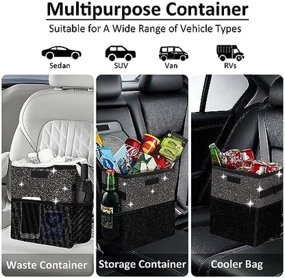 Cute Mini Car Trash Bag with Lid, Glitter Garbage Can Bin Hanging - Image 5