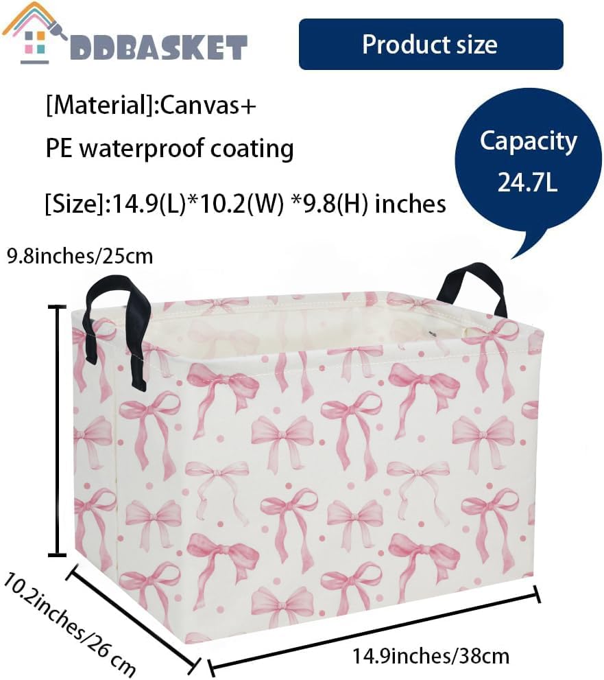 Rectangle Pink bownot Baskets Cute Storage Bin - Image 2