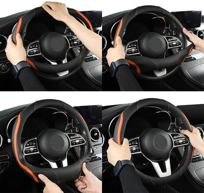 Szttswamp Car Steering Wheel Cover, Microfiber Leather Orange 14.5-15 Inch - Image 7