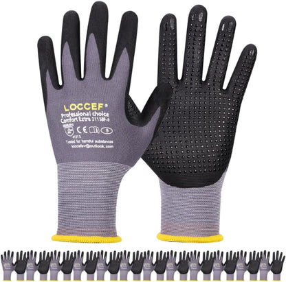 LOCCEF Work Gloves MicroFoam Nitrile Coated-6 Pairs, Endurance Seamless Knit by LOCCEF