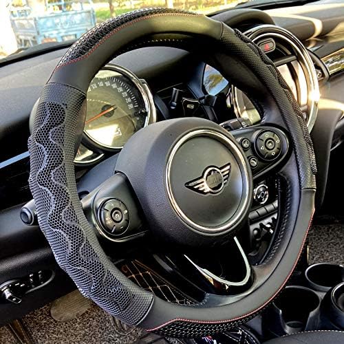 PINCTROT Steering Wheel Cover Great Grip Honeycomb 15In Black/Red Stitch by PINCTROT