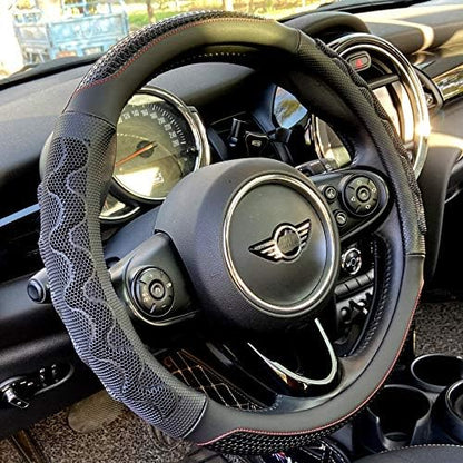 PINCTROT Steering Wheel Cover Great Grip Honeycomb 15In Black/Red Stitch by PINCTROT