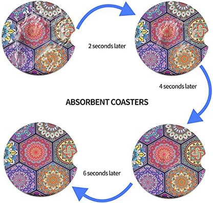 Mandala Ceramic Coasters 2 Pack, 2.56 inch Absorbent - Image 6