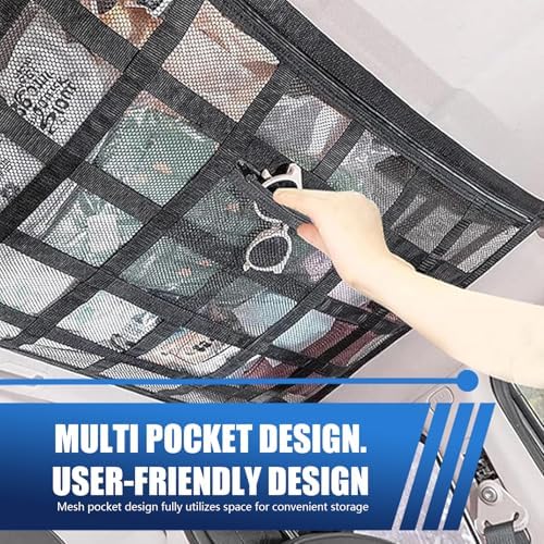 Car Ceiling Cargo Net Pocket, Universal Heavy Duty Automotive Roof Storage - Image 4