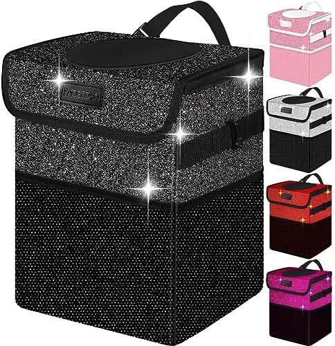 Cute Mini Car Trash Bag with Lid, Glitter Garbage Can Bin Hanging by BAOGCOYO