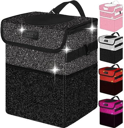 Cute Mini Car Trash Bag with Lid, Glitter Garbage Can Bin Hanging by BAOGCOYO