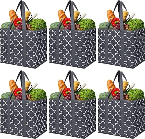 Reusable Grocery Bags 6Pack Foldable Washable Large Storage Bins, Dark Grey by WiseLife