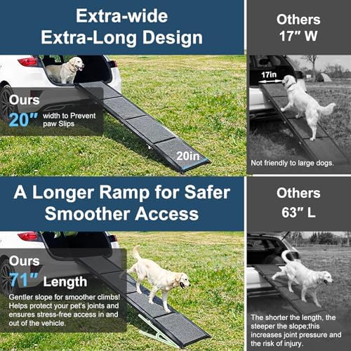 Dog Ramp for Cars 71"Long x 20"Wide SUV & Trucks, Non-Slip Surface Aluminum Pet - Image 6