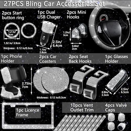 NBTEPEM 27 PCs Bling Car Accessories Set - Image 2