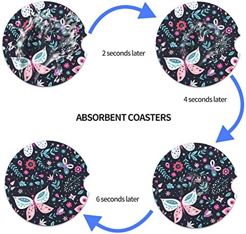 Butterfly Small 2.56" Absorbent Car Coasters 2 Pack, Auto Coasters - Image 5