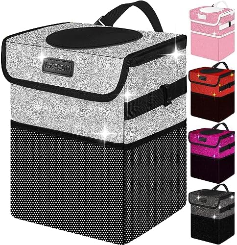 Cute Mini Car Trash Bag with Lid, Glitter Garbage Can Bin Hanging by BAOGCOYO