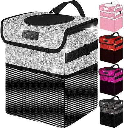 Cute Mini Car Trash Bag with Lid, Glitter Garbage Can Bin Hanging by BAOGCOYO