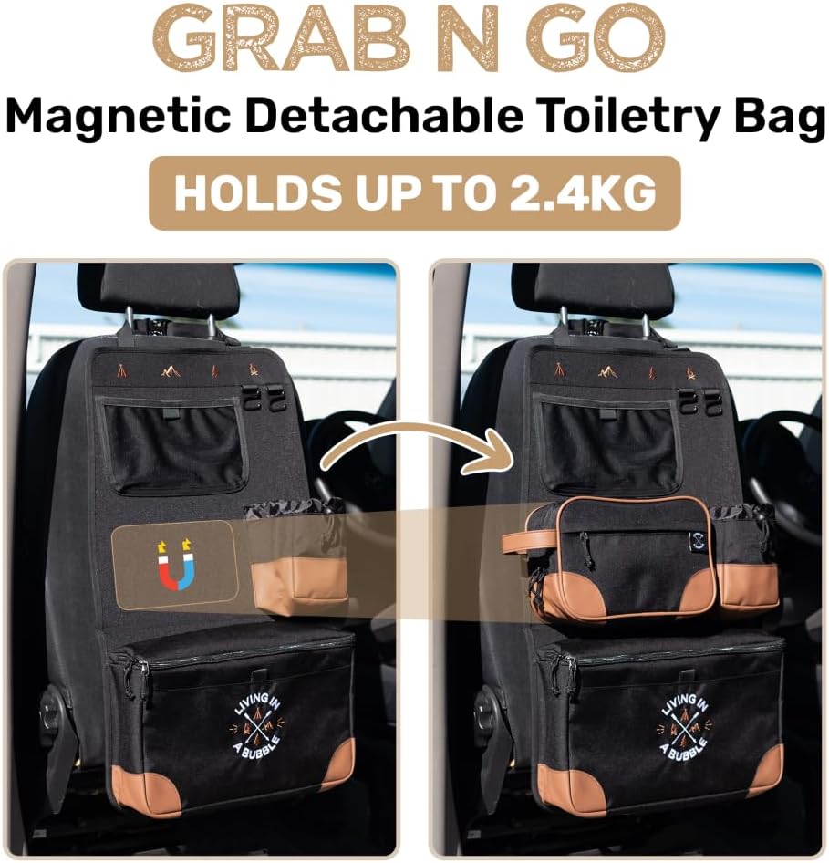 Living in a Bubble Seat back Organizer – Magnetic Toiletry and Cooler Pouch - Image 2