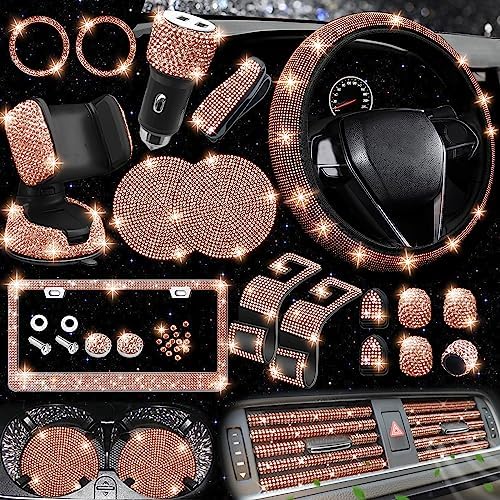 NBTEPEM 27 PCs Gold Champagne Bling Car Accessories Set by NBTEPEM