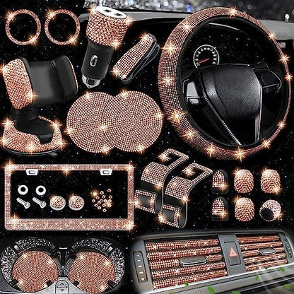 NBTEPEM 27 PCs Gold Champagne Bling Car Accessories Set by NBTEPEM