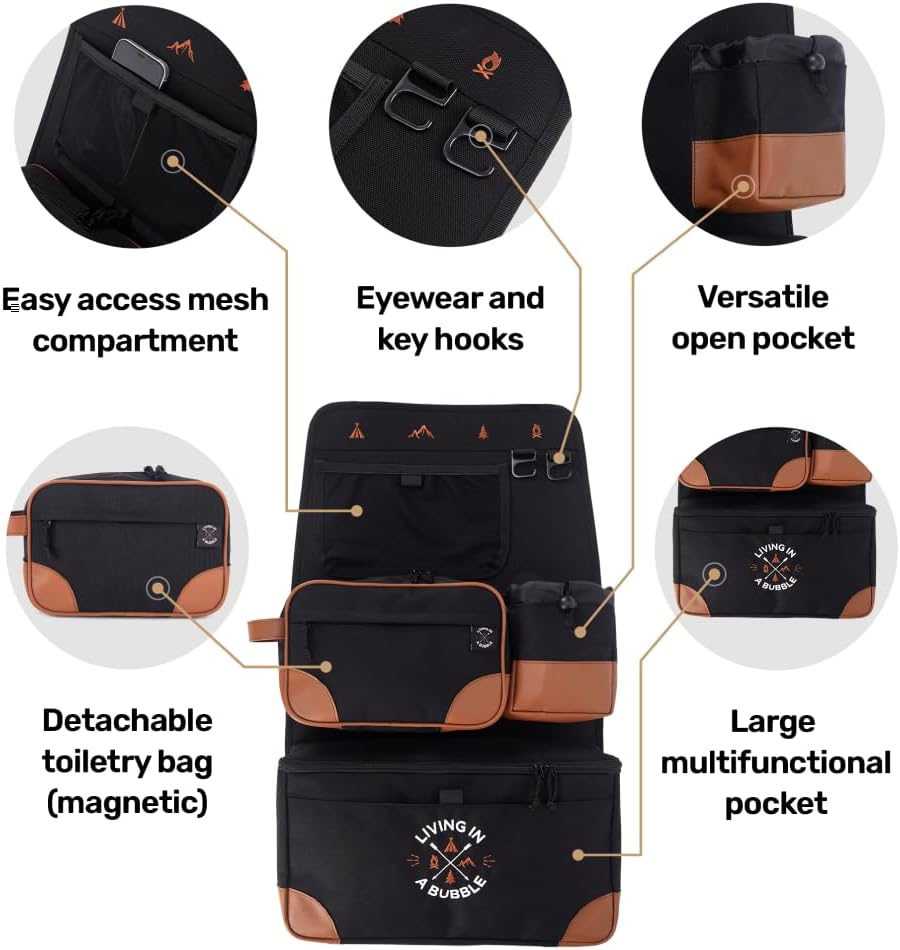 Living in a Bubble Seat back Organizer – Magnetic Toiletry and Cooler Pouch - Image 4