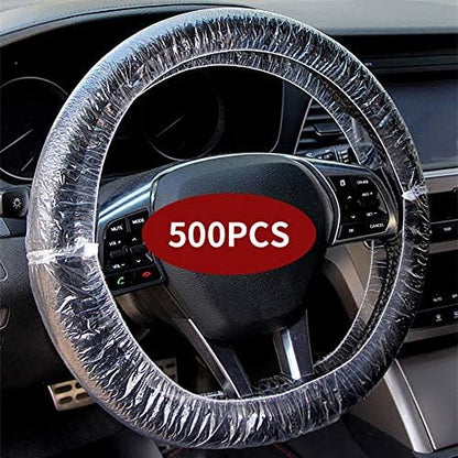 ICWEIMEI 500PCS Universal Disposable Steering Wheel Cover Plastic Transparent - Image 2