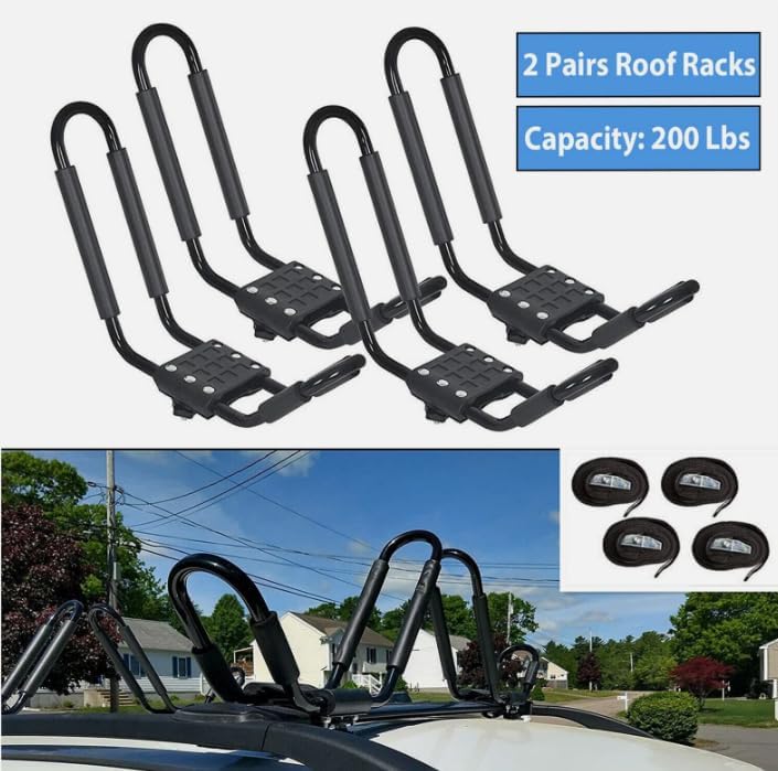 2 Pairs Kayak Roof Rack Carrier Boat Ski Surf Roof Mount Car Cross J-Bar - Image 5
