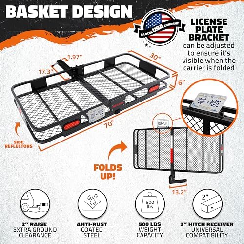 Mockins 70"x30"x6" XXL Folding Trailer Hitch Cargo Carrier w/ 500 Lbs. Cap - Image 3