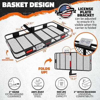 Mockins 70"x30"x6" XXL Folding Trailer Hitch Cargo Carrier w/ 500 Lbs. Cap - Image 3