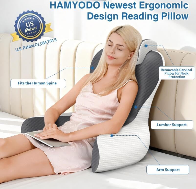 22" XL Reading Pillow Sitting in Bed, Back Support & Armrests - Image 2