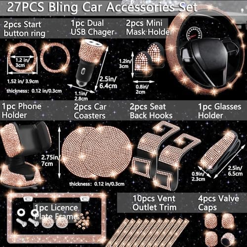 NBTEPEM 27 PCs Gold Champagne Bling Car Accessories Set - Image 2