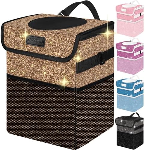Cute Mini Car Trash Bag with Lid, Glitter Garbage Can Bin Hanging by BAOGCOYO