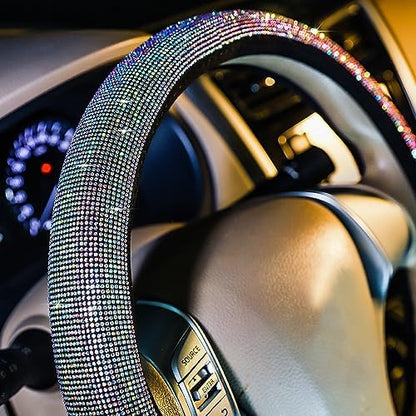 Car Bling Steering Wheel Cover for Women, Colorful Rhinestone Accessories - Image 4