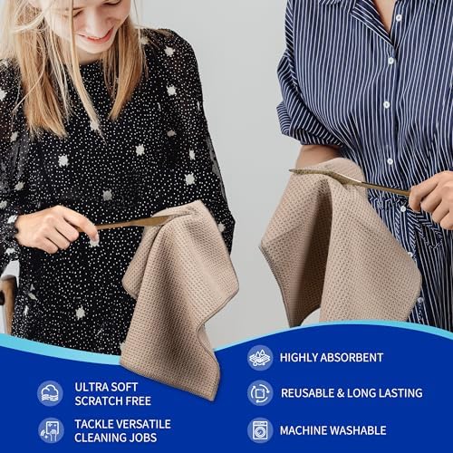 MR.SIGA Waffle Pattern Microfiber Cleaning Cloths, 6 Pack, Sandy Brown - Image 6