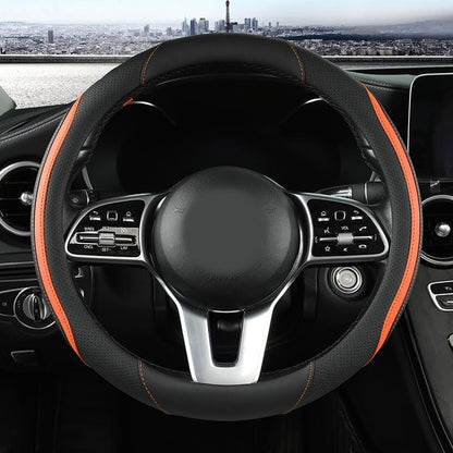 Szttswamp Car Steering Wheel Cover, Microfiber Leather Orange 14.5-15 Inch - Image 3