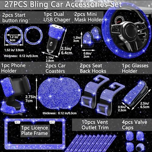 NBTEPEM 27 PCs Blue Bling Car Accessories Set - Image 2