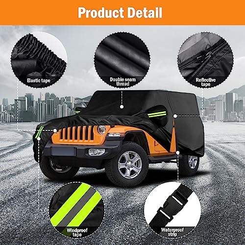 Waterproof Car Cover for Jeep Wrangler 2 Door 1987-2025 JK JL CJ YJ TJ Outdoor - Image 2