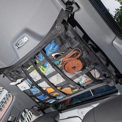 Car Ceiling Cargo Net with 3 Pockets, 31.5"x21.6" Car Overhead Storage Mesh by bespeur