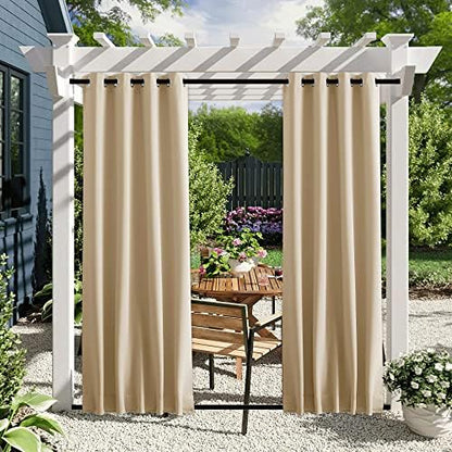 NICETOWN 2 PCs Windproof Blackout Outdoor Curtains W46xL80 Biscotti Beige - Image 2