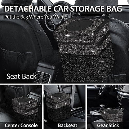 Cute Mini Car Trash Bag with Lid, Glitter Garbage Can Bin Hanging - Image 3