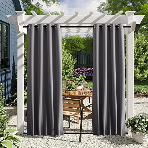 NICETOWN 2 Panels Windproof Blackout Outdoor Curtains W46xL80 Grey - Image 2