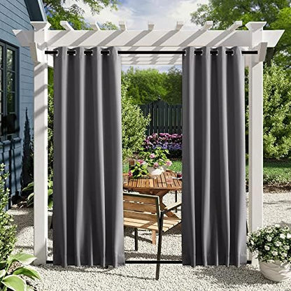 NICETOWN 2 Panels Windproof Blackout Outdoor Curtains W46xL80 Grey - Image 2