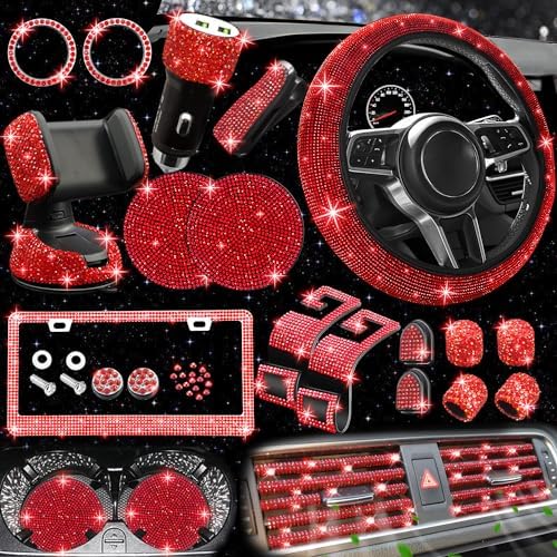 NBTEPEM 27 PCs Red Bling Car Accessories Set by NBTEPEM