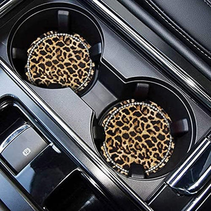 Leopard Print Bling Rhinestone Anti Slip Coasters - Image 2