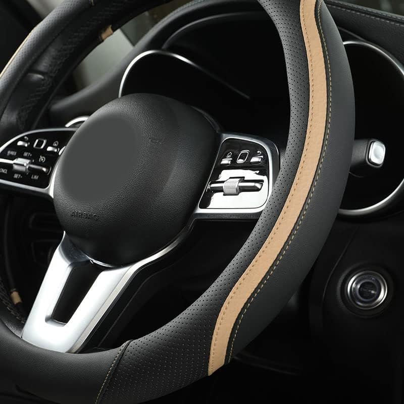 Szttswamp Car Steering Wheel Cover, Microfiber Leather Beige 14.5-15 Inch - Image 3