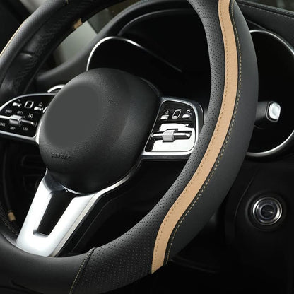 Szttswamp Car Steering Wheel Cover, Microfiber Leather Beige 14.5-15 Inch - Image 3